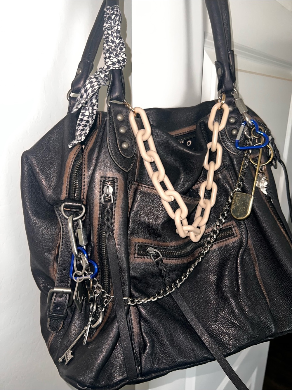 Free People Black Leather Shoulder Bag with accents